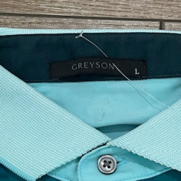 Greyson Geometric Print Golf Polo Shirt Men’s Large Turquoise‎ Green - Picture 9 of 15